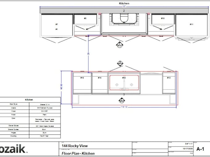redraw cabinet shop drawing in mozaik for cnc production file