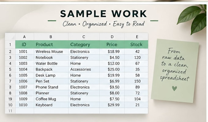 do manual data entry and organizing data in excel and google sheets