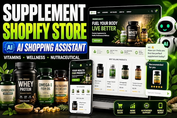 design supplement shopify store, nutraceutical wellness store with ai assistant