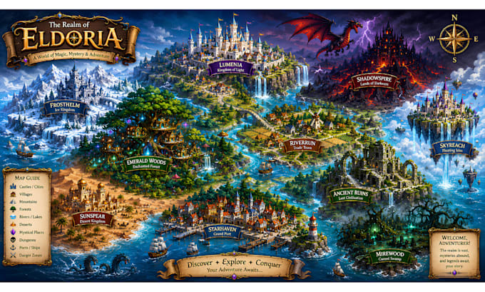 create map illustration, vector map and fantasy map design