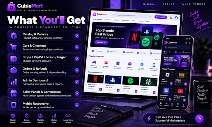 develop ecommerce website or multi vendor marketplace with payment