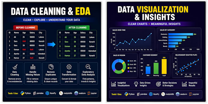 do python data analysis, data cleaning and visualization