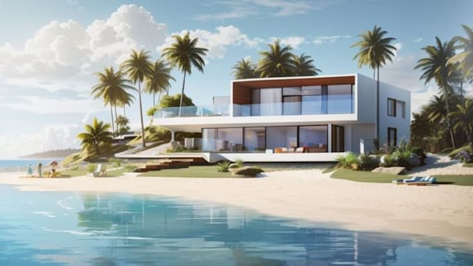 create beach house design, resort master plan and landscape rendering