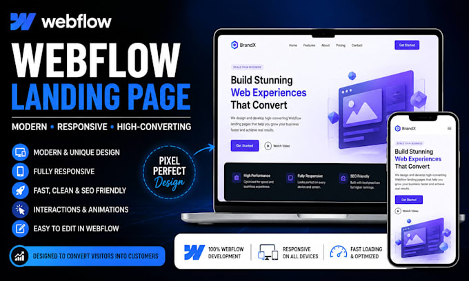 design or develop webflow website, website landing page figma to web flow