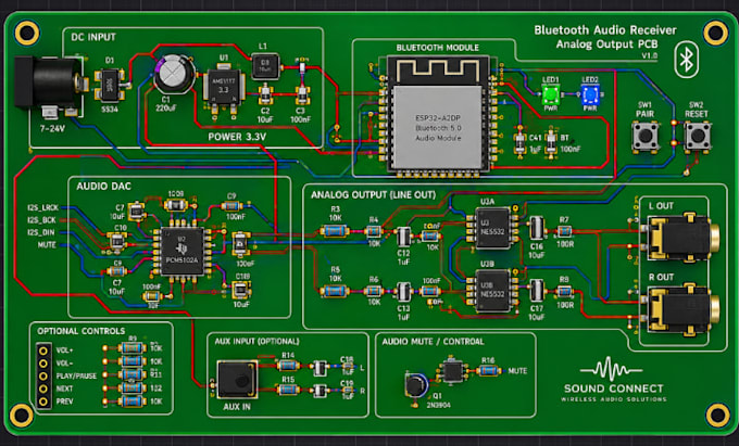 design low noise analog audio pcb bluetooth audio pcb schematics and pcb layout