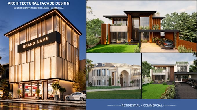 design and render 3d architectural facade of your building