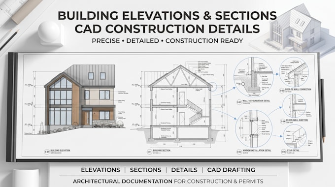 draft building elevations, sections and construction details in cad