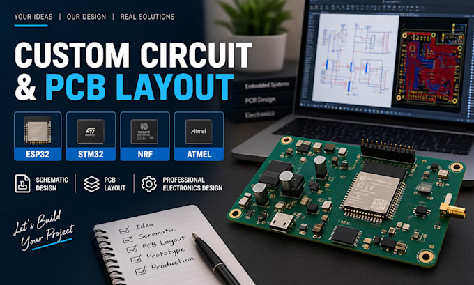 design custom circuit and pcb layout for esp32, stm32, nrf, or atmel