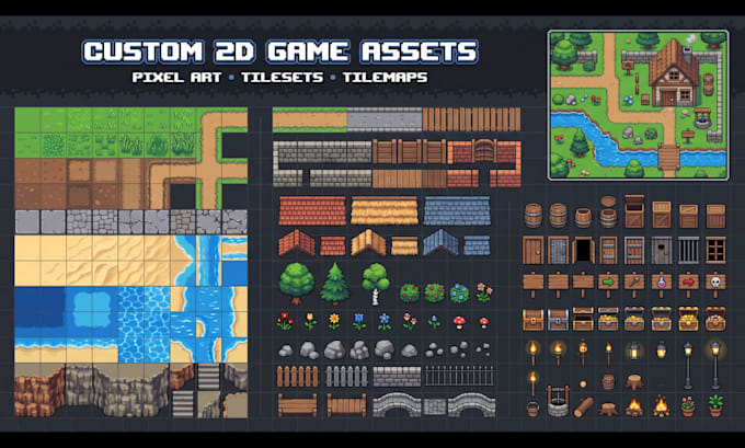 do 2d topdown tileset and tilemap pixel art game seamless tile game map design