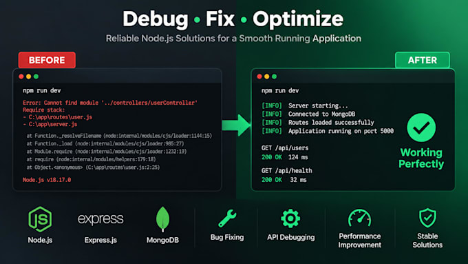 fix nodejs, expressjs, and javascript bugs