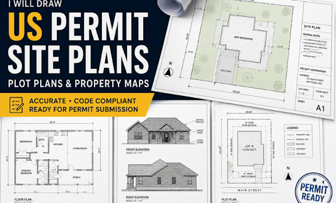draw US permit site plans, plot plans and property maps