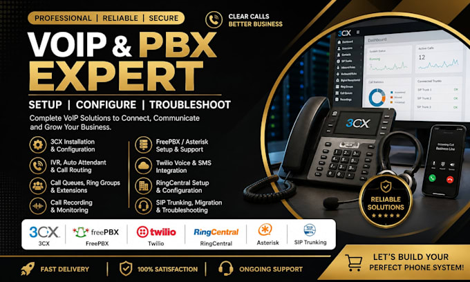 setup vicidial, asterisk, twilio, ringcentral, freepbx, 3cx, voip pbx system