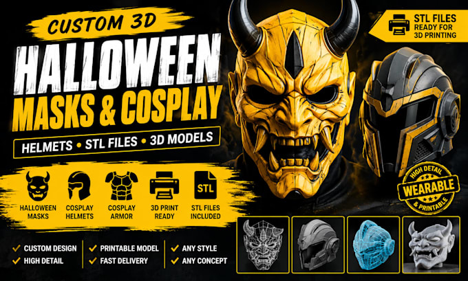 create custom 3d halloween masks, cosplay helmets