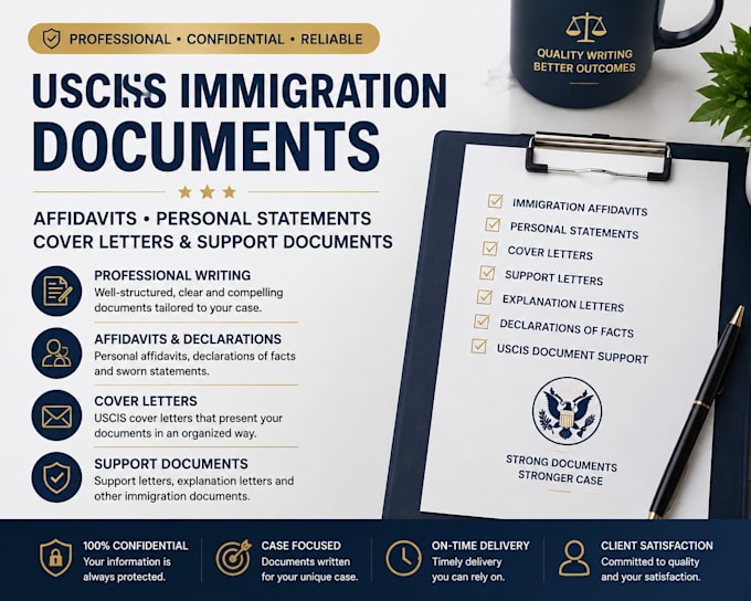 draft uscis immigration affidavits, personal statements and cover letters