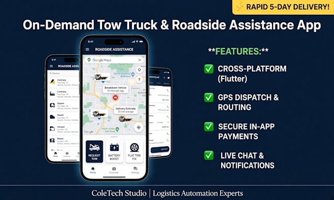 develop an on demand tow truck and roadside assistance mobile app