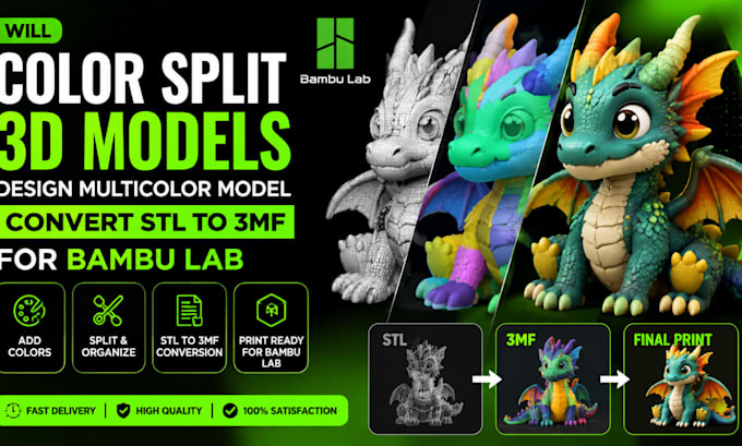 color split 3d models, design multicolor model, convert stl to 3mf for bambu lab