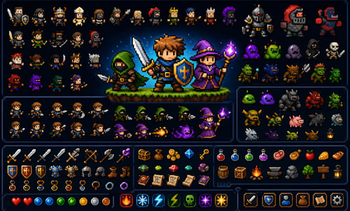 create pixel art game ui assets rpg items retro pack godot assets  marketplace
