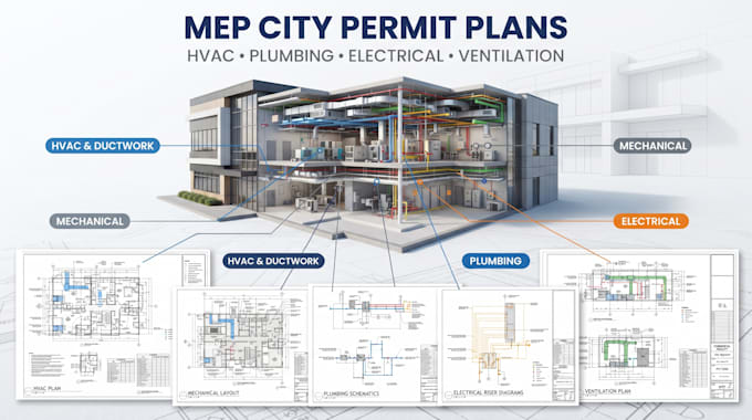 create hvac layouts, city permit, ductwork, plumbing, electrical and mep plans