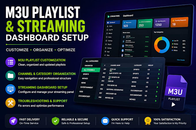 customize m3u playlists and configure your streaming dashboard
