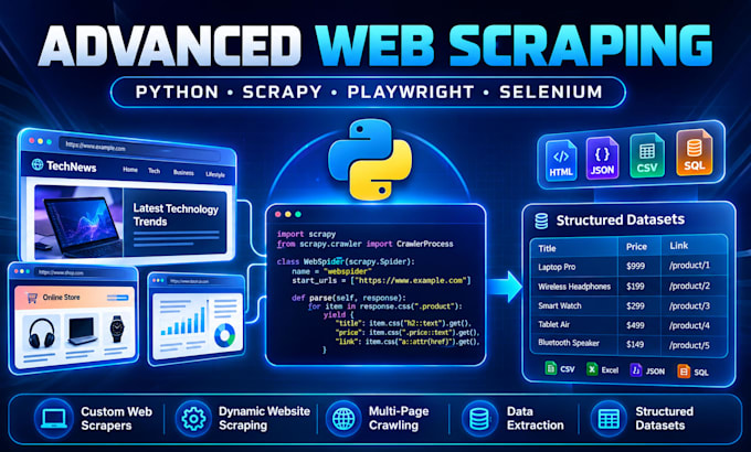 do python web scraping, data extraction, web crawling and website scraping