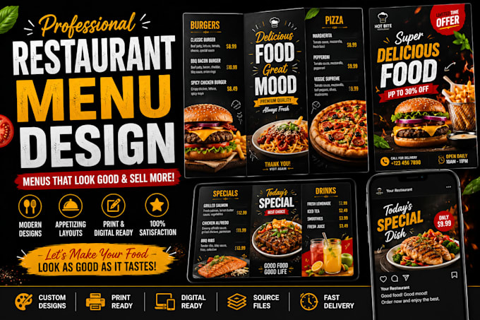 design a professional restaurant menu and food flyer