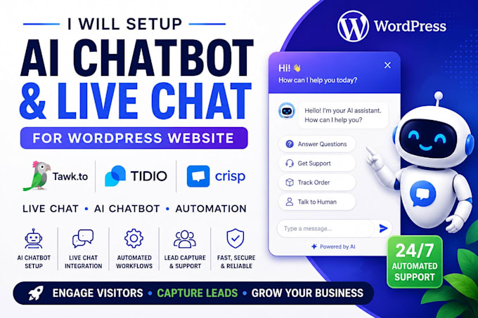 setup tawk tidio crisp livechat ai automation ai chatbot for wordpress website