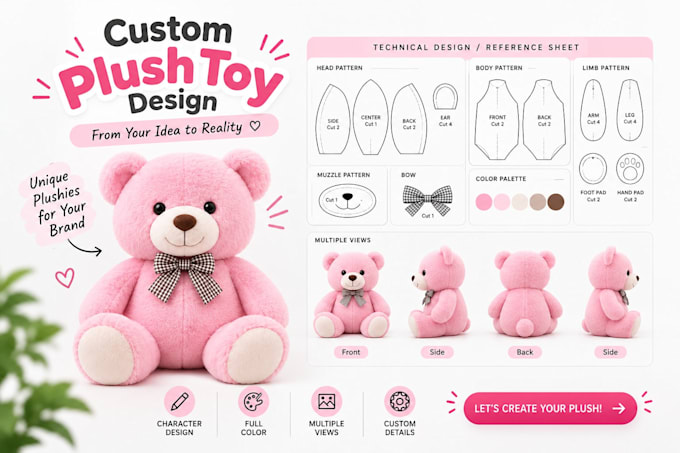 create a custom plush toy, stuffed animal plush or design plushie character
