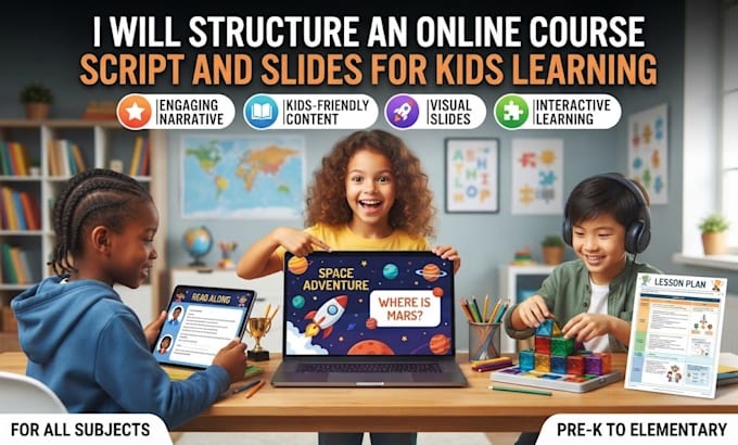 structure an online course script and slides for kids learning
