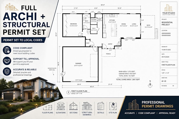 architectural floor plans, blueprints and permit drawings
