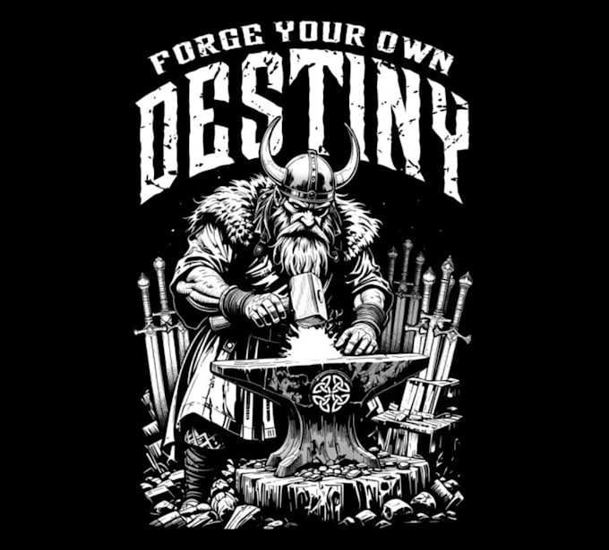 create a powerful vintage viking warrior logo and illustration