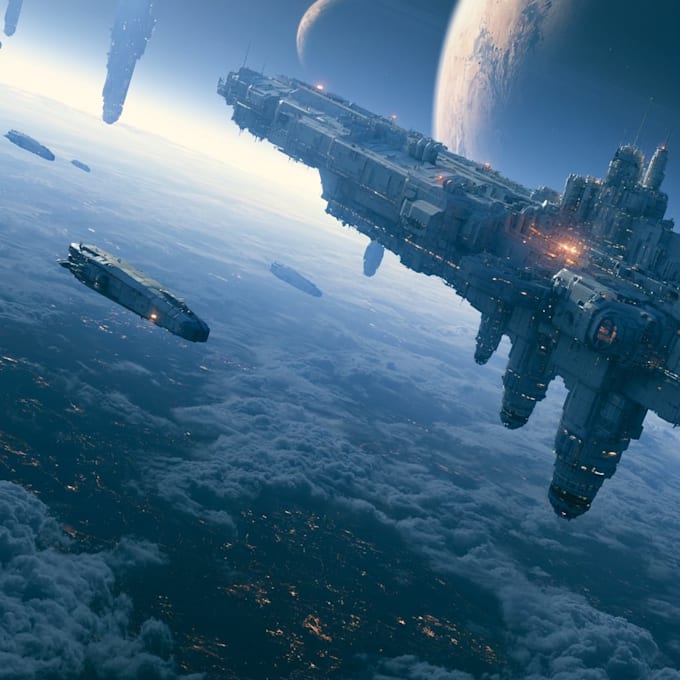 create cinematic space art and sci fi environment illustration