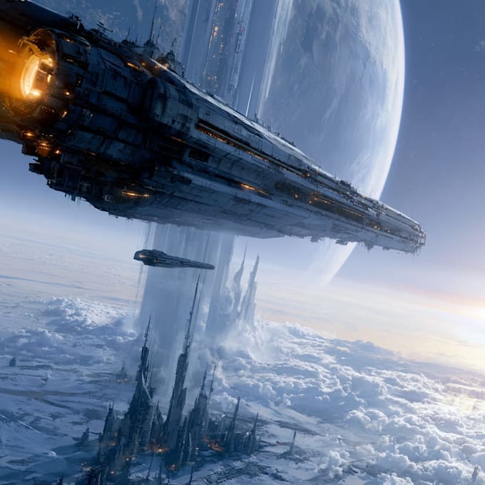 create cinematic space art and sci fi environment illustration