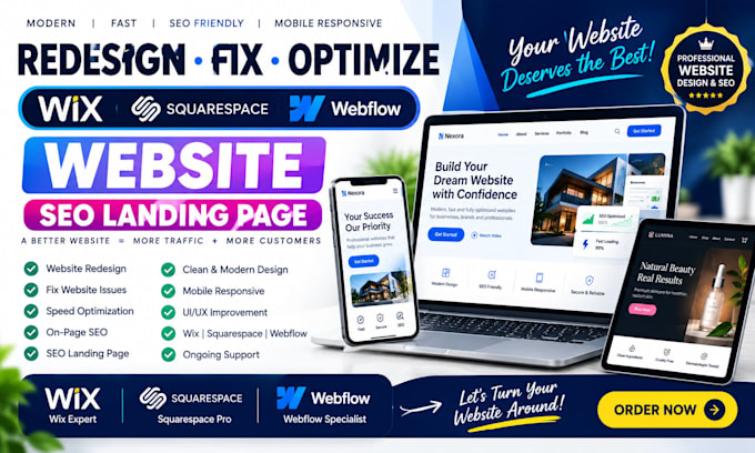 redesign fix optimize wix squaresepace webflow website wix seo landing page