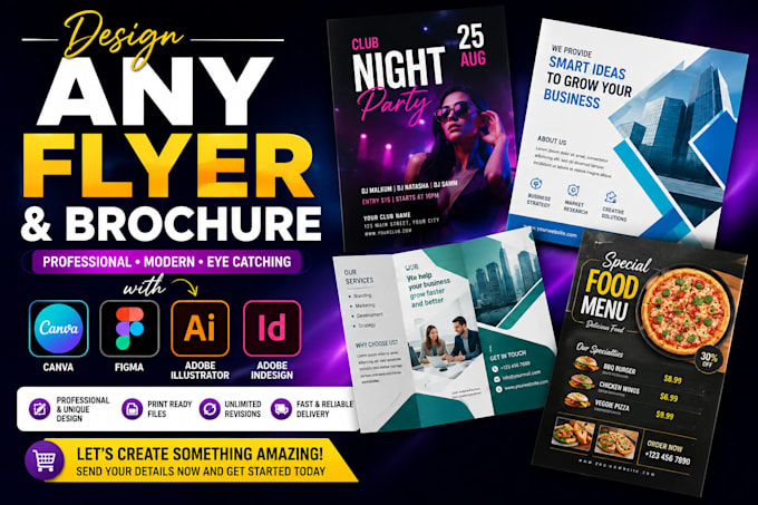 design any flyer and brochure on canva, figma, adobe illustrator and indesign