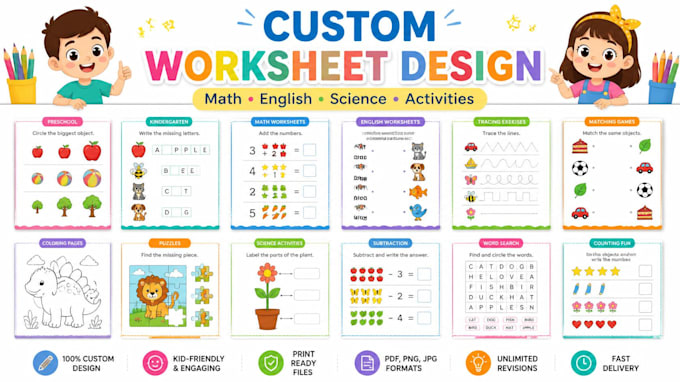 design educational worksheets and kids activity worksheets