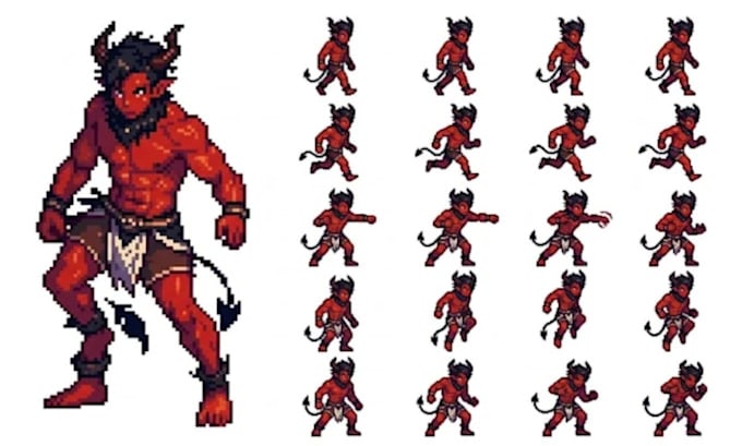 create pixel art sprite, character sprite 2d game assests and animations