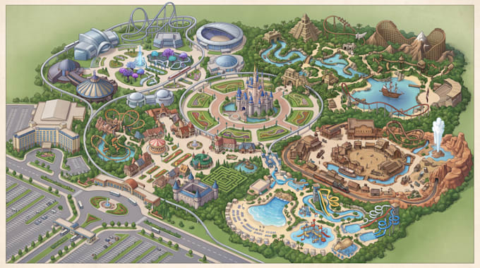 design custom campground map, rv park, resort, theme park and wayfinding map