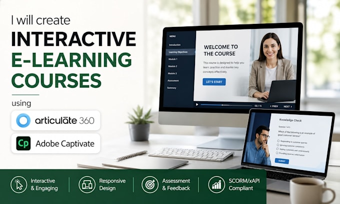 create interactive elearning course on articulate 360, adobe captivate
