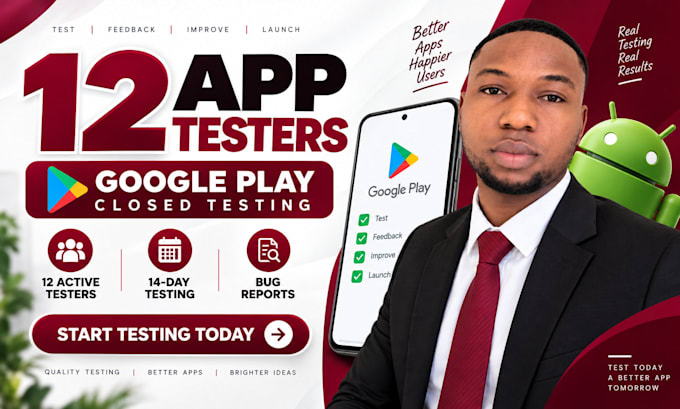 provide 12 testers for android app testing and google play closed testing