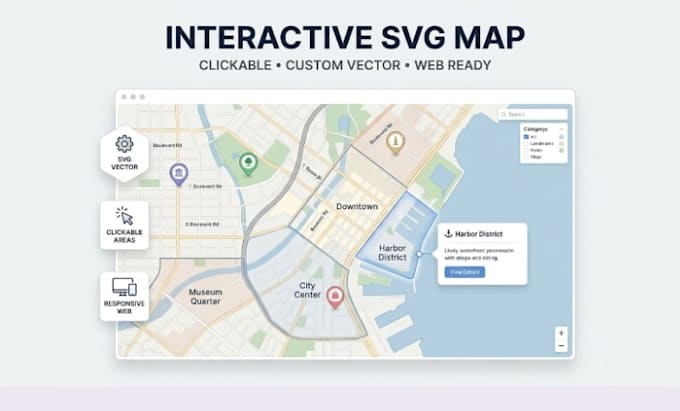 create interactive svg map ,clickable map vector map and website map design