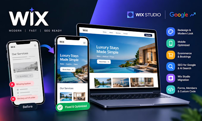 wix website redesign design wix api integration wix ecommerce wix booking studio