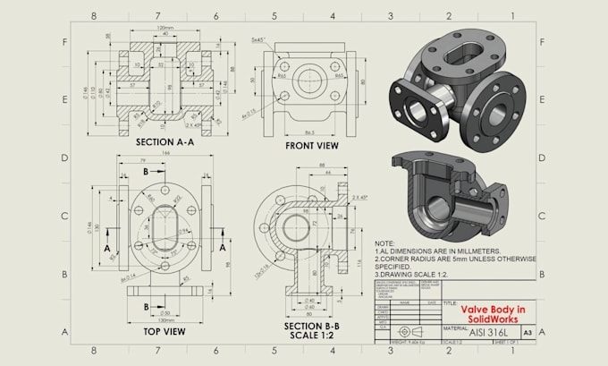 create 2d technical cad drawings for manufacturing