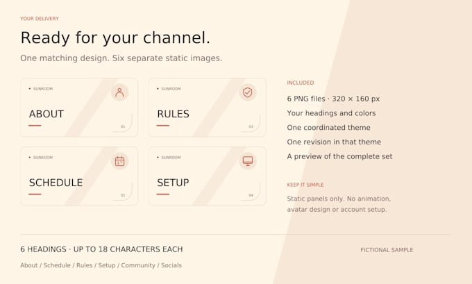 design six matching twitch panels for your stream