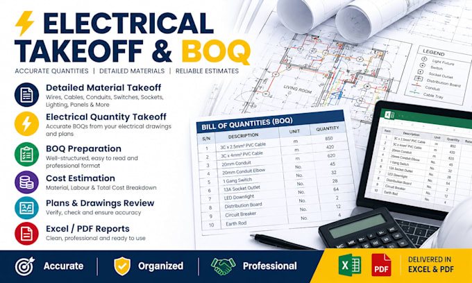 electrical quantity takeoff, material takeoff and boq