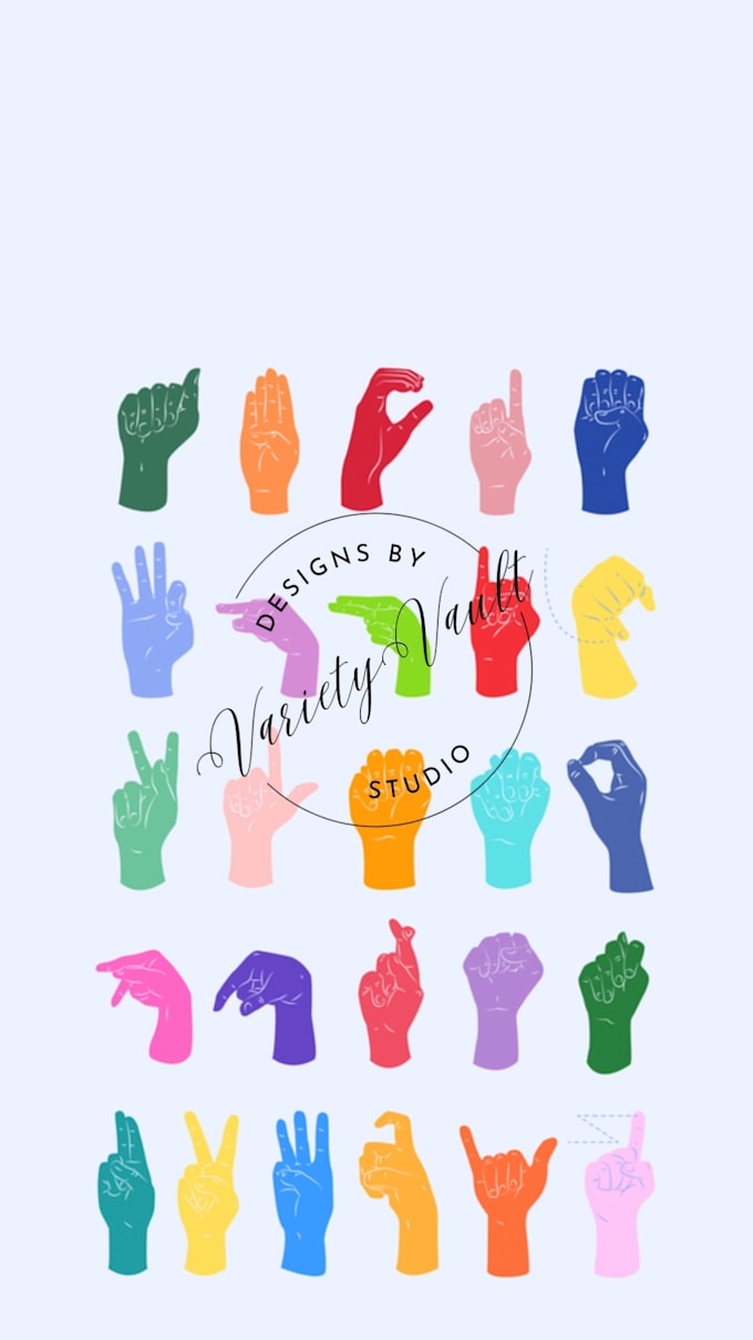 provide colourful sign language alphabet lock screen wallpaper