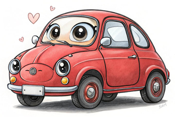 make your car into a chibi style car cartoon