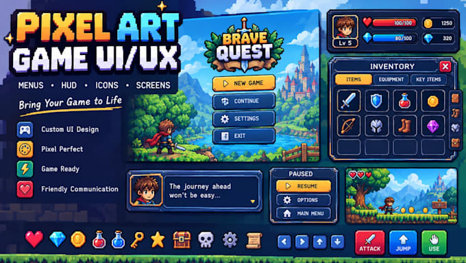 create pixel art UI UX for your game