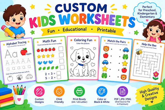 design printable worksheets and kids activity sheets