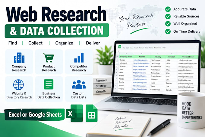 do web research and data collection in excel or google sheets