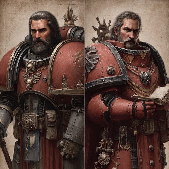 create a grimdark sci fi warrior character illustration